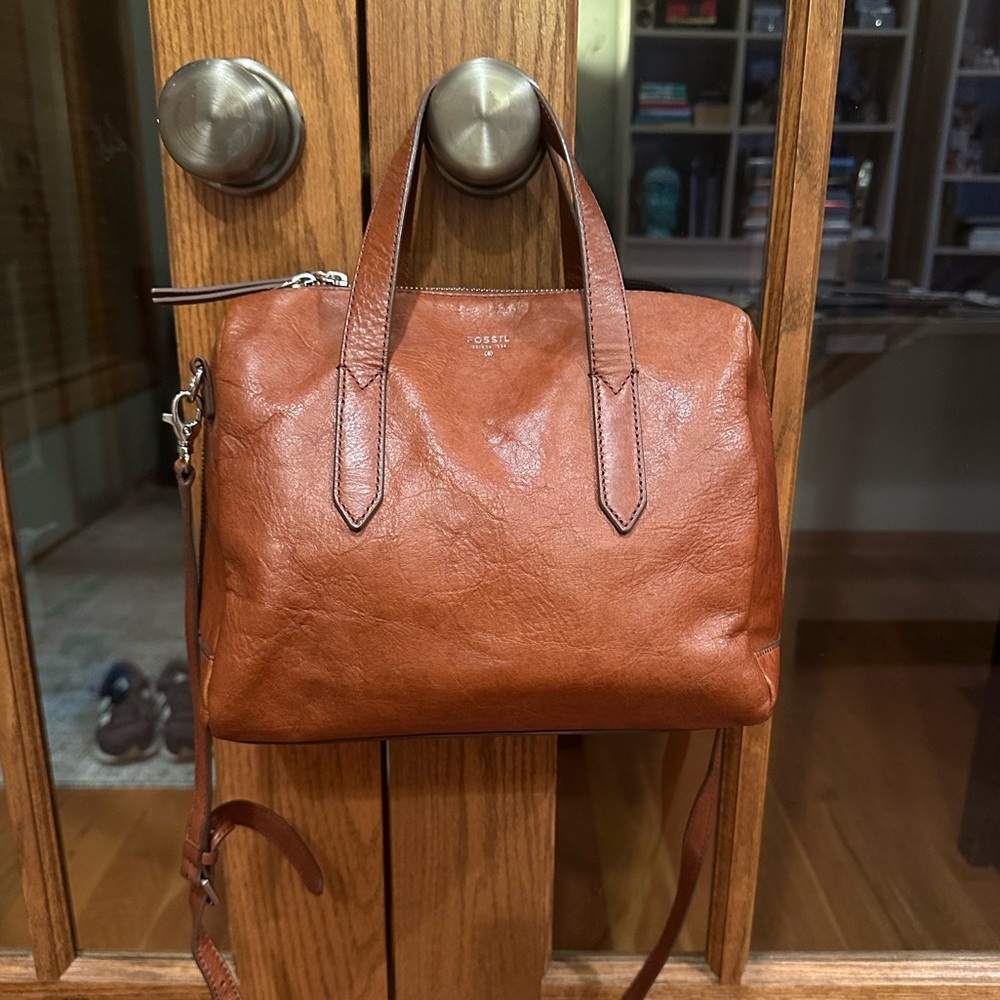 Fossil Leather Satchel in Cognac Brown
